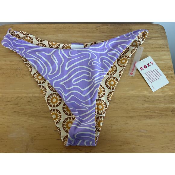 Roxy Sunshine State of Mind Scoop Cheeky Bikini Bottoms NWT Small REVERSIBLE - Picture 2 of 8